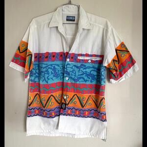 90s Bugle Boy Mens shirt M Button Surf Beach Geo 80s Vintage